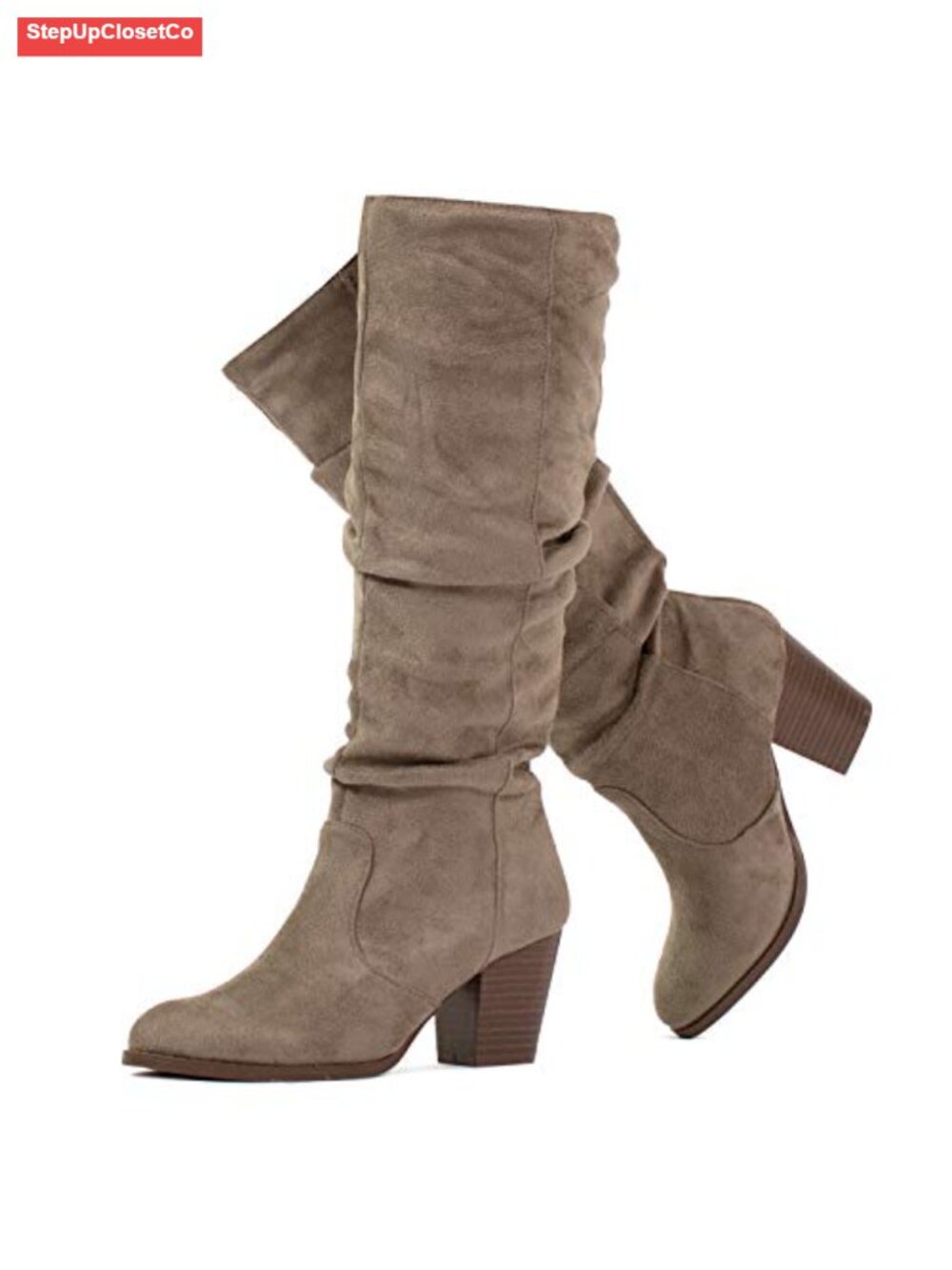 Women's Stacked Heel Slouchy Knee High Boots Regular Fit Vegan